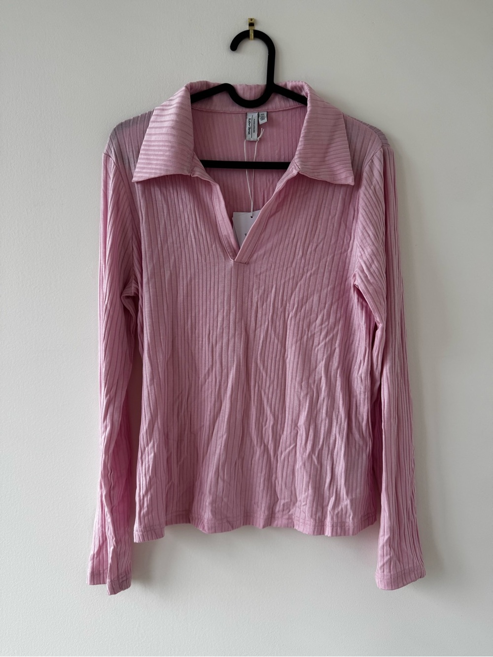 & Other Stories Light Pink Ribbed Long-Sleeve Polo